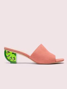 Kate Spade Citrus Slide Sandals Coral Suede Crystal Heel 6.5B NIB